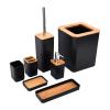 7Pcs Black Bamboo Bathroom Accessories Set Toilet Toothbrush Holder Set Bamboo Soap Box Toothbrush Trash Bin Kit Bamboo Bathroom Accessory Set for Home Hotel(Black) view 1