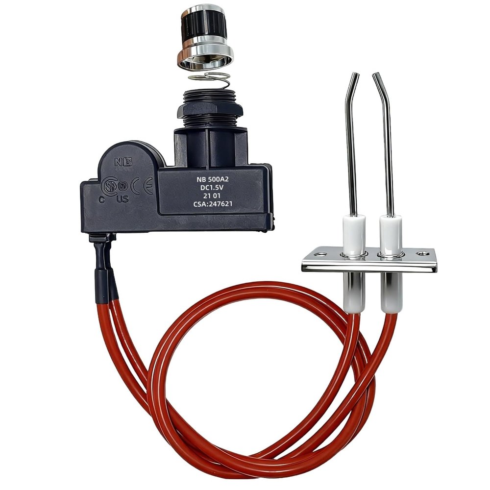 MCAMPAS Double Ignition Kit Universal Push Button Electronic Igniter with 450mm Spark Plug Wire | Compatible with Gas Fireplaces, Ovens, Heaters, Kitchen Appliances