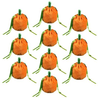 10PCS Halloween Drawstring Candy Bags, Velvet Cloth Pumpkin Treat Bags, Trick or Treat Gift Bags, Orange Pumpkin Goodie Bags, Drawstring Pumpkin Bag for Halloween Party Favors