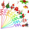 24 PCS Christmas Party Favors Drinking Straws Reusable Plastic Straw with Cartoon Decoration for Kids Party Supplies for New Year, Christmas, Birthday Party, 8 Styles view 1