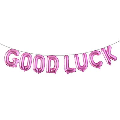 16 inch Multicolor Good Luck Balloons Decorations, Foil Letter Banner Balloon for Retirement Grad Going Away Goodbye Party Supplies (GOOD LUCK Rose Red)
