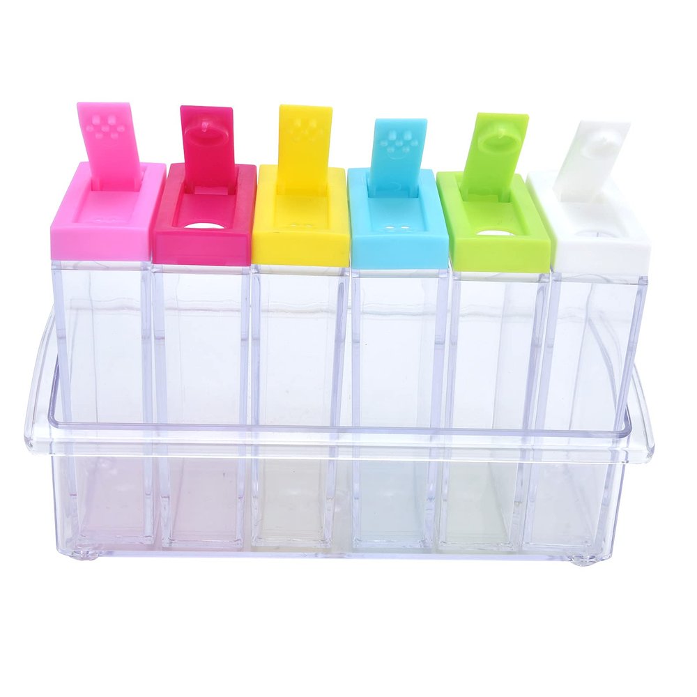6 Cases Spice Shaker Jars, Seasoning Box Plastic Seasoning Storage Container Clear Condiment Jar Set for Spice, Salt and Pepper