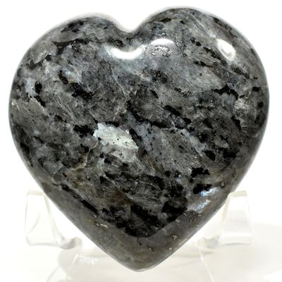 63mm Larvikite Puffy Heart Natural Labradorite & Moonstone Crystal Sparkling Feldspar Mineral Stone Heart - India + Acrylic Display Stand