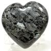 63mm Larvikite Puffy Heart Natural Labradorite & Moonstone Crystal Sparkling Feldspar Mineral Stone Heart - India + Acrylic Display Stand view 1