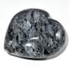 63mm Larvikite Puffy Heart Natural Labradorite & Moonstone Crystal Sparkling Feldspar Mineral Stone Heart - India + Acrylic Display Stand view 3