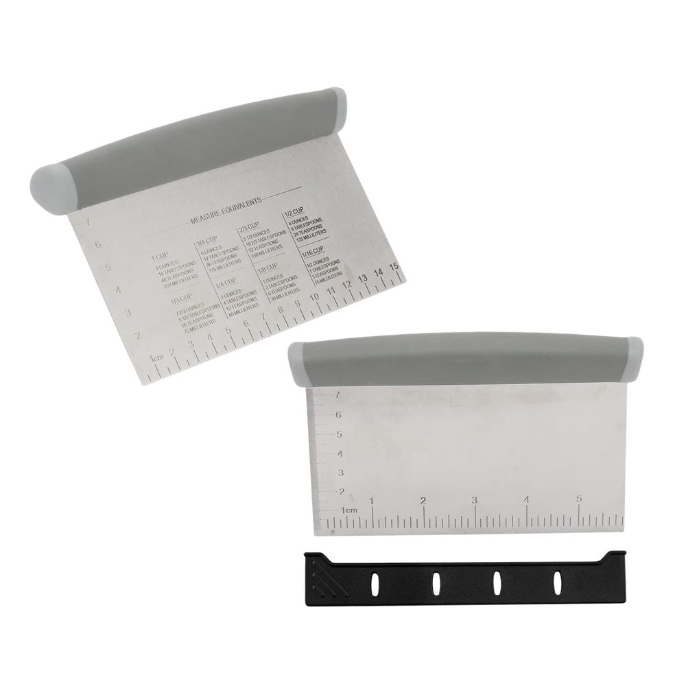 2Pcs Dough Pastry Scraper Cutter, Stainless Steel Scraper for Griddle Bench Scraper for Baking Scale with Measurement Scale and Cover