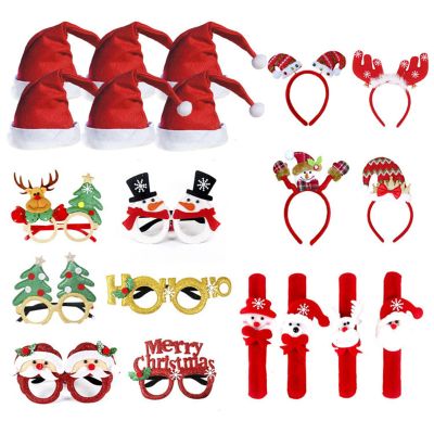 20Pcs Christmas Glasses and Headbands Christmas Hat Christmas Party Set, Christmas Party Supplies Xmas Decoration for Holiday Season Parties Favors, Christmas Photo Booth Props