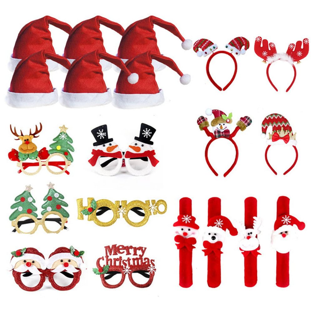 20Pcs Christmas Glasses and Headbands Christmas Hat Christmas Party Set, Christmas Party Supplies Xmas Decoration for Holiday Season Parties Favors, Christmas Photo Booth Props