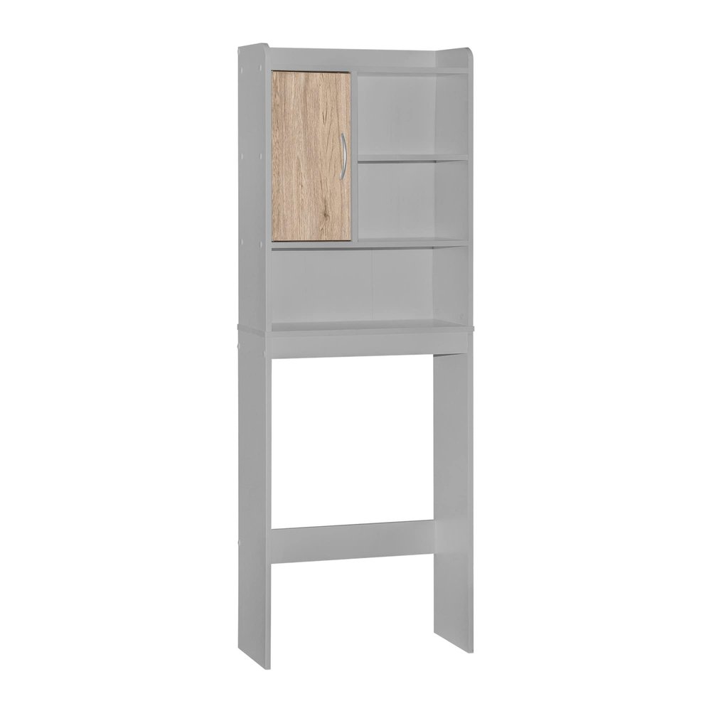 Better Home Products Ace Over The Toilet Storage Cabinet in Light Gray & Oak