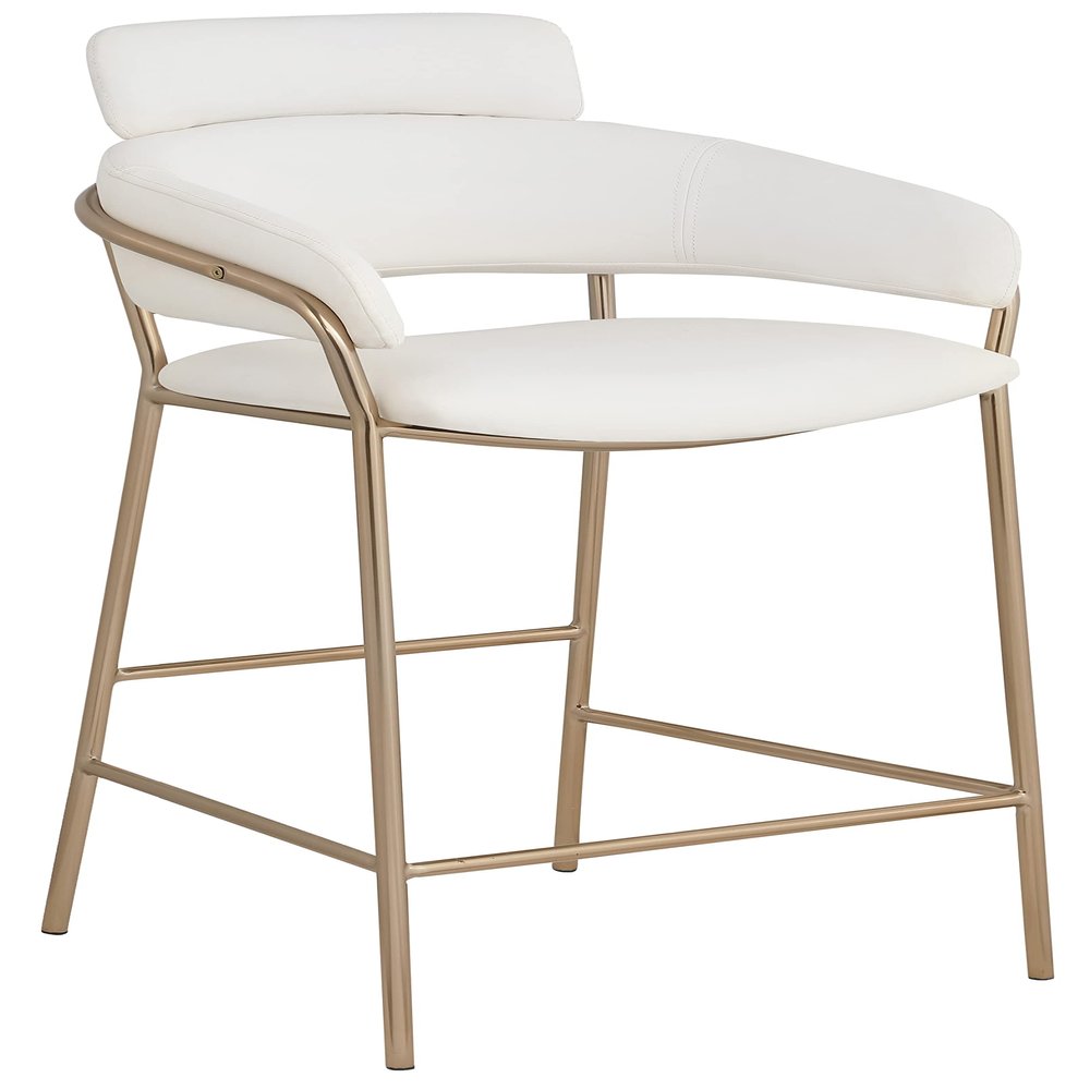 Meridian Furniture 550Cream-C Yara Collection Modern | Contemporary Vegan Leather Upholstered Counter Stool with Brushed Brass Metal Frame, 21.5" W x 20.5" D x 41" H, Cream