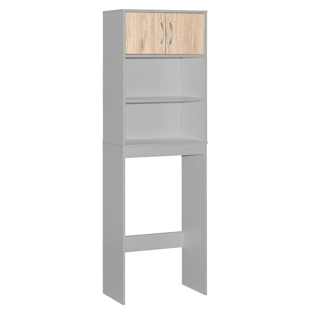 Better Home Products Ace Over The Toilet Storage Rack in Light Gray & Oak