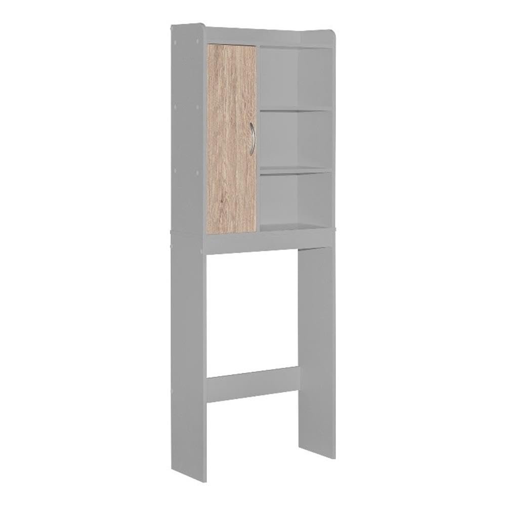 Better Home Products Ace Over The Toilet Storage Shelf in Light Gray & Oak