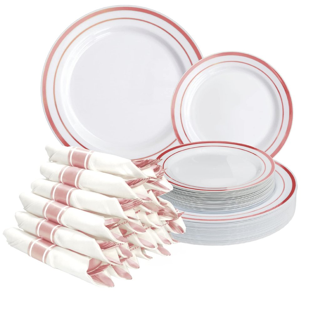 Pre Wrapped Cutlery Set- 25 sets of Fork, Knife, Spoon wrapped in a napkin - 25 Small Plates- 25 Big Plates (Silver)