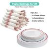 Pre Wrapped Cutlery Set- 25 sets of Fork, Knife, Spoon wrapped in a napkin - 25 Small Plates- 25 Big Plates (Silver) view 2
