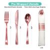 Pre Wrapped Cutlery Set- 25 sets of Fork, Knife, Spoon wrapped in a napkin - 25 Small Plates- 25 Big Plates (Silver) view 4