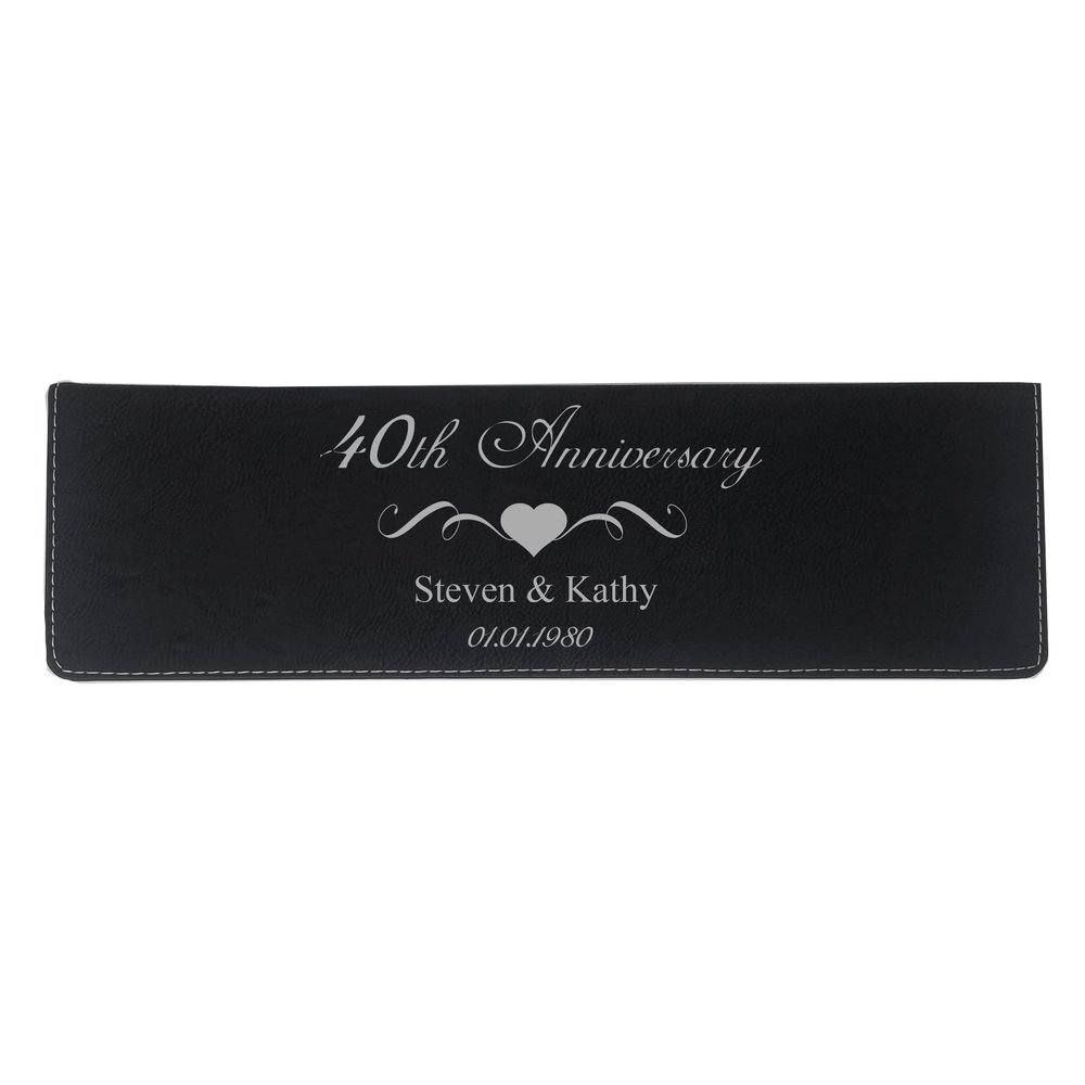 40th Anniversary - Custom Name/Personalized Date Personalized - Couples Faux Leather Leatherette Wedding Wine Box Set, Foil Cutter, Decanter Pourer, Stopper, Corkscrew
