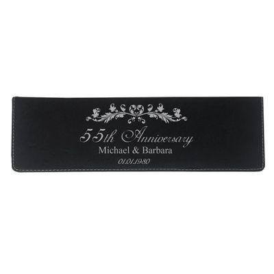 55th Anniversary - Custom Personalized - Couples Faux Leather Leatherette Wedding Wine Box Set, Foil Cutter, Decanter Pourer, Stopper, Corkscrew