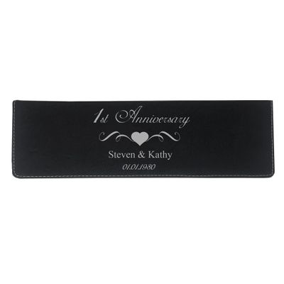 1st Anniversary - Custom Name/Personalized Date Personalized - Couples Faux Leather Leatherette Wedding Wine Box Set, Foil Cutter, Decanter Pourer, Stopper, Corkscrew
