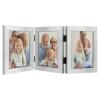 Frametory, 5x7 Triple Picture Frames 3 Photo Frames Collage - Real Glass - Engineered Wood Triple Folding Frame - Tabletop Vertical Display (Silver, 1 Pack) view 1