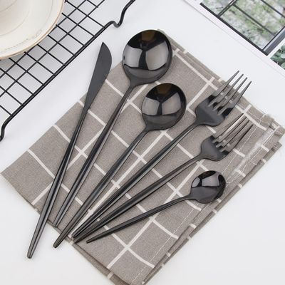 Matte Black Silverware Set Stainless Steel Flatware Service for 4 Kitchen Restaurant Hotel Cutlery Utensil Include Knife Spoon Fork Teaspoon Dessert Spoon and Fork Mirror Polished Dishwasher Safe