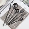 Matte Black Silverware Set Stainless Steel Flatware Service for 4 Kitchen Restaurant Hotel Cutlery Utensil Include Knife Spoon Fork Teaspoon Dessert Spoon and Fork Mirror Polished Dishwasher Safe view 1