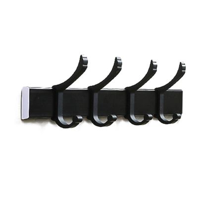 4/6 Hooks Space Aluminum Kitchen Punch-free Wall Hooks Bathroom Row Hook (Color : Black 4 hooks)