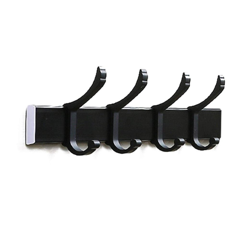 4/6 Hooks Space Aluminum Kitchen Punch-free Wall Hooks Bathroom Row Hook (Color : Black 4 hooks)