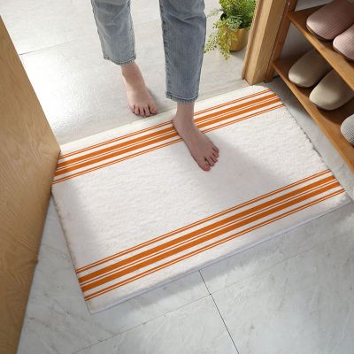 BOSIJOY Fluffy Bath Rug Thanksgiving Fall Orange Stripes Retro Linen,Non Slip Shag Carpet Soft Floor Door Mat Autumn Lines Minimalist,Absorbent Entrance Rugs for Kitchen Bathroom Living Room 18x30In
