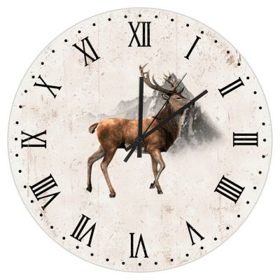 Wild Animal Deer Wall Clock 15in Roman Numerals Wooden Wall Clock Whisper Quiet Country Style Holiday Party Gift Popular Wall Decor for Kitchen Bathroom Restaurant Balcony