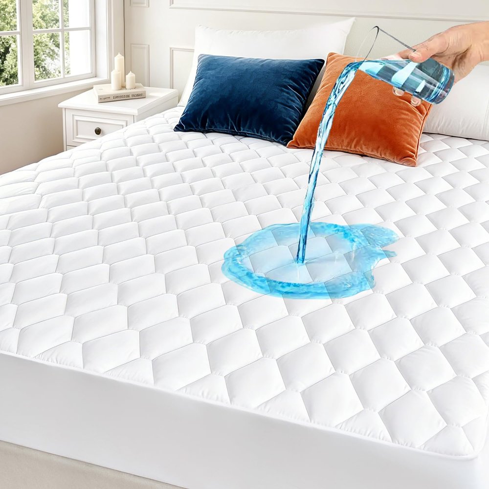 California King Mattress Protector Waterproof Washable Mattress Padded Cover Fitted Bed Protection Noiseless Plastic Bed Pad Deep Pocket Up to 18 Soft and BreathableWhite