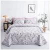 3 Pieces Quilt Set Full Queen Size Purple Floral Pattern Quilt Coverlet Set Elegant Boho Bedspread with Pillow Shams Lightweight Microfiber Bedding Quilt Set All Season view 1