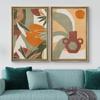 IDEA4WALL Framed Canvas Print Wall Art Set Mid-Century Geometric Tropical Plant Landscape Abstract Shapes Illustrations Modern Art Decorative Chic for Living Room, Bedroom, Office - 16"x24"x2 Natural view 2