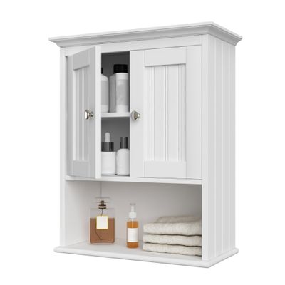 Treocho Wood Wall Cabinet, Bathroom Medicine Cabinet Storage with Doors and Adjustable Shelf, Rustic Cabinet Wall Mounted for Bathroom, Livingroom, Kitchen, Cupboard, White