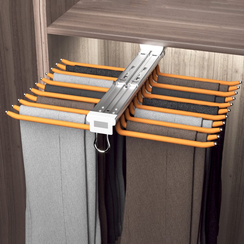 JIAOCKJIAO Hanging Pull Out Trousers Rack 2 Styles,Pull Out Pants Rack Closet Valet Rod 10/22 Arms,Extendable Closet Clothes Hanger Dual Mute Guide Rails,Wardrobe Side/top Mount