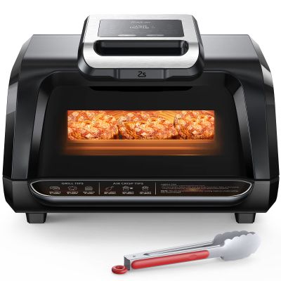 Zstar Indoor Grill Air Fryer Combo with See-Through Window, 7-in-1 Smokeless Electric Air Grill up to 450F, 1750W Contact Grill with Non-Stick Removable Plates, Even Heat, Silicon Tongs as Gift, 4Qt