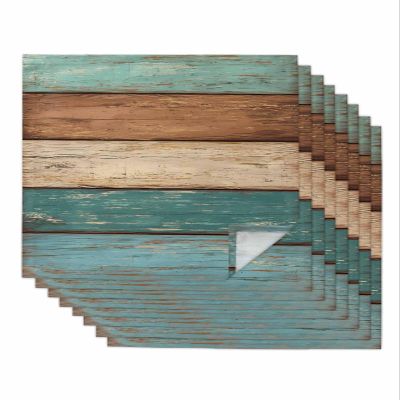Kewadony Teal Cloth Napkins Set of 8, Turquoise Green Brown Wood Cocktail Napkins 20 x 20 Inch, Retro Farmhouse Rustic Barn Washable Reusable Dinner Table Napkins for Wedding Holiday Party