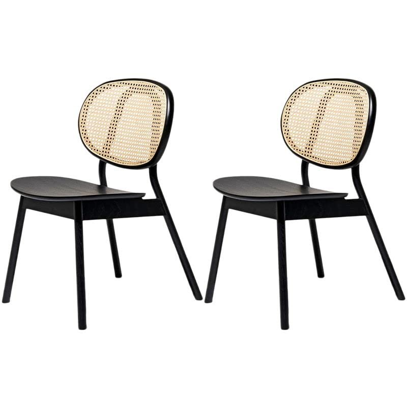CraftThink Modern Dining Chairs, Armless Contemporary Rattan Dining Chair Open Back Dining Side Furniture in Matte Finish for Kitchen Dining Room, Set of 2 Black