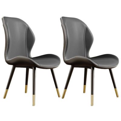 CraftThink Modern Dining Chairs, Scandinavian Armless Glam Leather Dining Chair Wingback Side Furniture in Matte Finish for Kitchen Dining Room, Set of 2 Grey