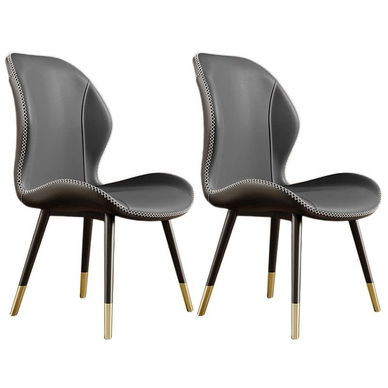 CraftThink Modern Dining Chairs, Scandinavian Armless Glam Leather Dining Chair Wingback Side Furniture in Matte Finish for Kitchen Dining Room, Set of 2 Grey