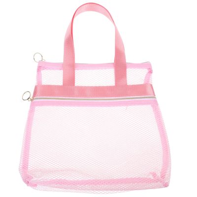 DOITOOL Portable Mesh Beach Bag Pink Nylon Toiletry Pouch for Travel