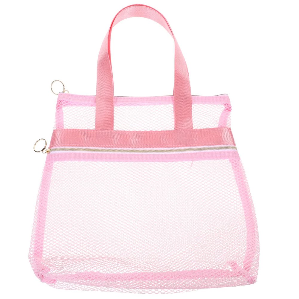 DOITOOL Portable Mesh Beach Bag Pink Nylon Toiletry Pouch for Travel