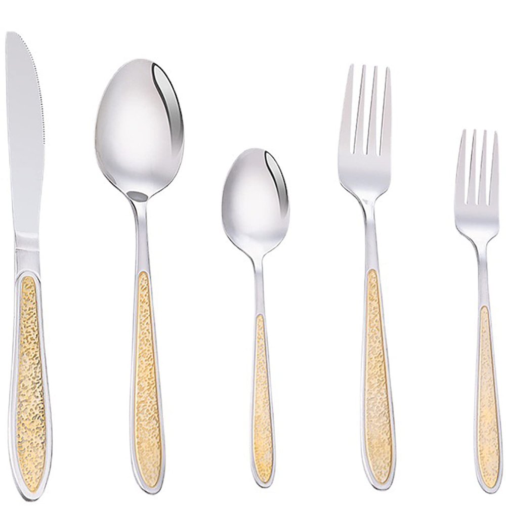 Hammered Gold Silverware Set Durable Stainless Steel Cutlery Utensil Kitchen Wedding Restaurant Flatware Sets Service for 4 Include Knife Spoon Fork Dessert Fork Mirror Polished Dishwasher Safe
