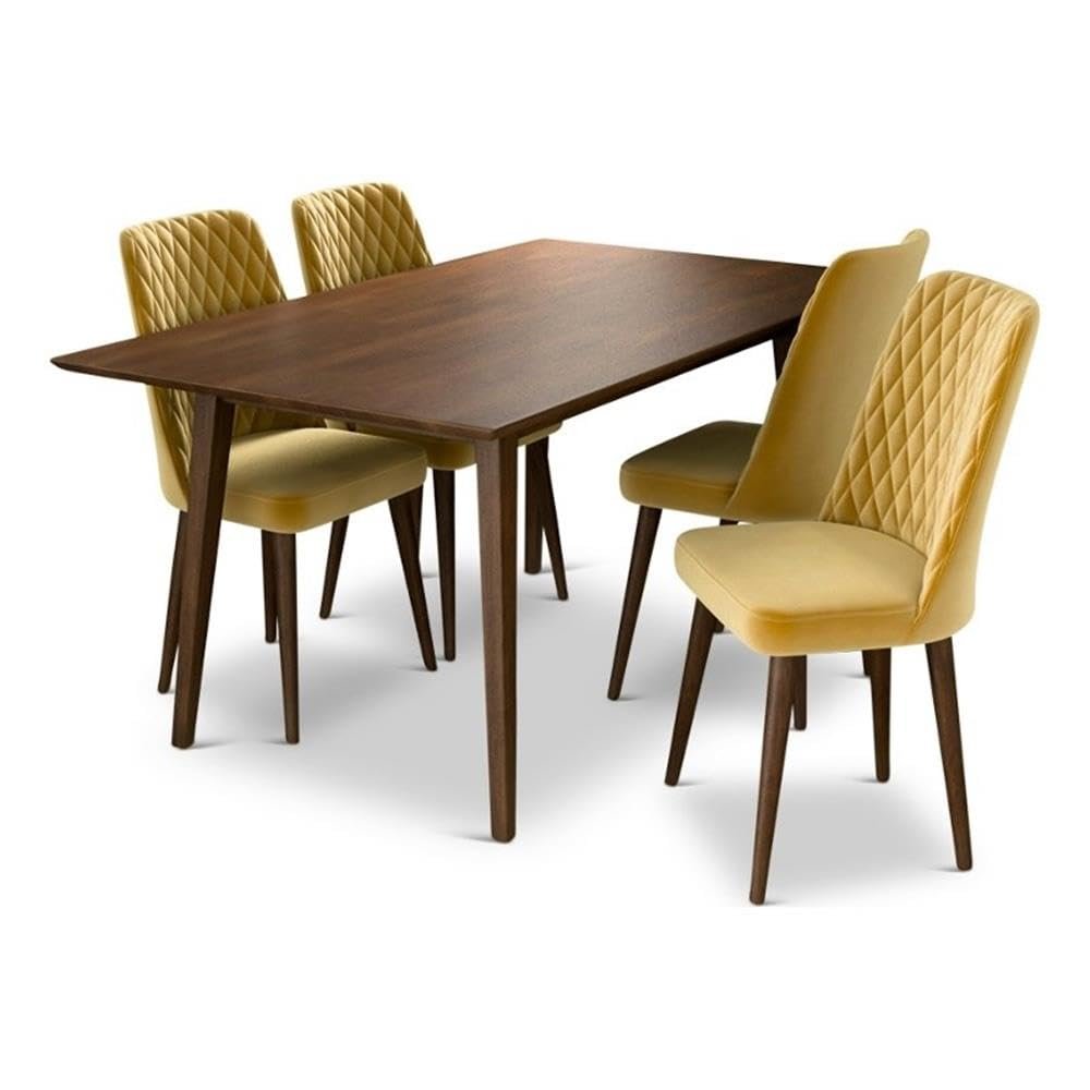 Ashcroft Furniture Co Adaya Modern Solid Wood Walnut Dining Table and 4 Chair Set