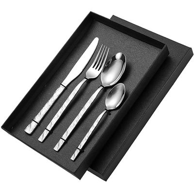 16 Piece Silverware Set for 4 Textured Flatware Sets 18/10 Stainless Steel Cutlery Utensil Kitchen Wedding Tableware Set With Stone Stone Grain Handle Include Knife Spoon Fork Teaspoon Mirror Polished