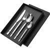 16 Piece Silverware Set for 4 Textured Flatware Sets 18/10 Stainless Steel Cutlery Utensil Kitchen Wedding Tableware Set With Stone Stone Grain Handle Include Knife Spoon Fork Teaspoon Mirror Polished view 1