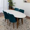 ASHCROFT Reily 5-Piece Mid-Century Oval Dining Set w/ 4 Velvet Dining Chairs in Turquoise view 2