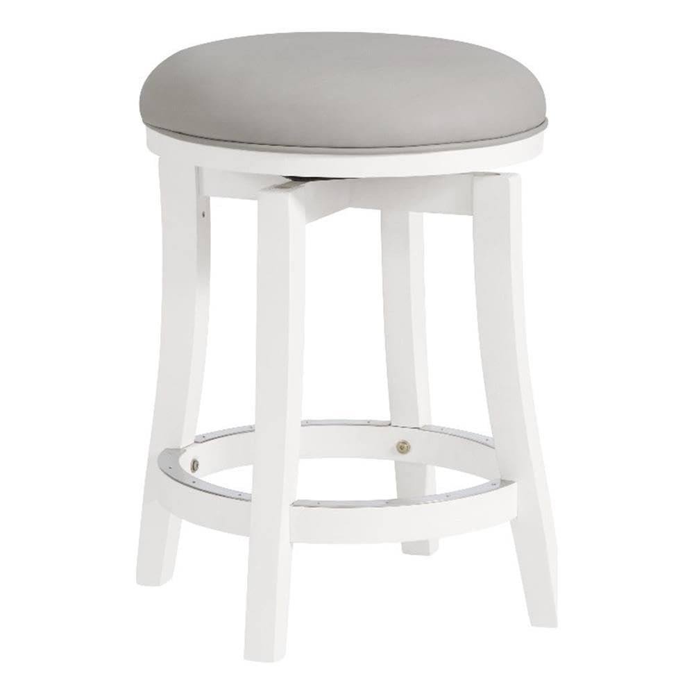Alaterre Furniture Ellie Counter Height Swivel Barstool Upholstered 360 Memory Return Kitchen Island Chair with Padded Seat, Solid Wood Frame, and Metal Kick Plate (White & Light Gray)