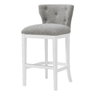 Alaterre Furniture Miranda Swivel Bar Height Stool, White, 30.75 in. Seat Height, Upholstered Linen-Like Fabric, Tufted Back Design, Steel Memory Return Swivel Mechanism, Durable Metal Kick Plate