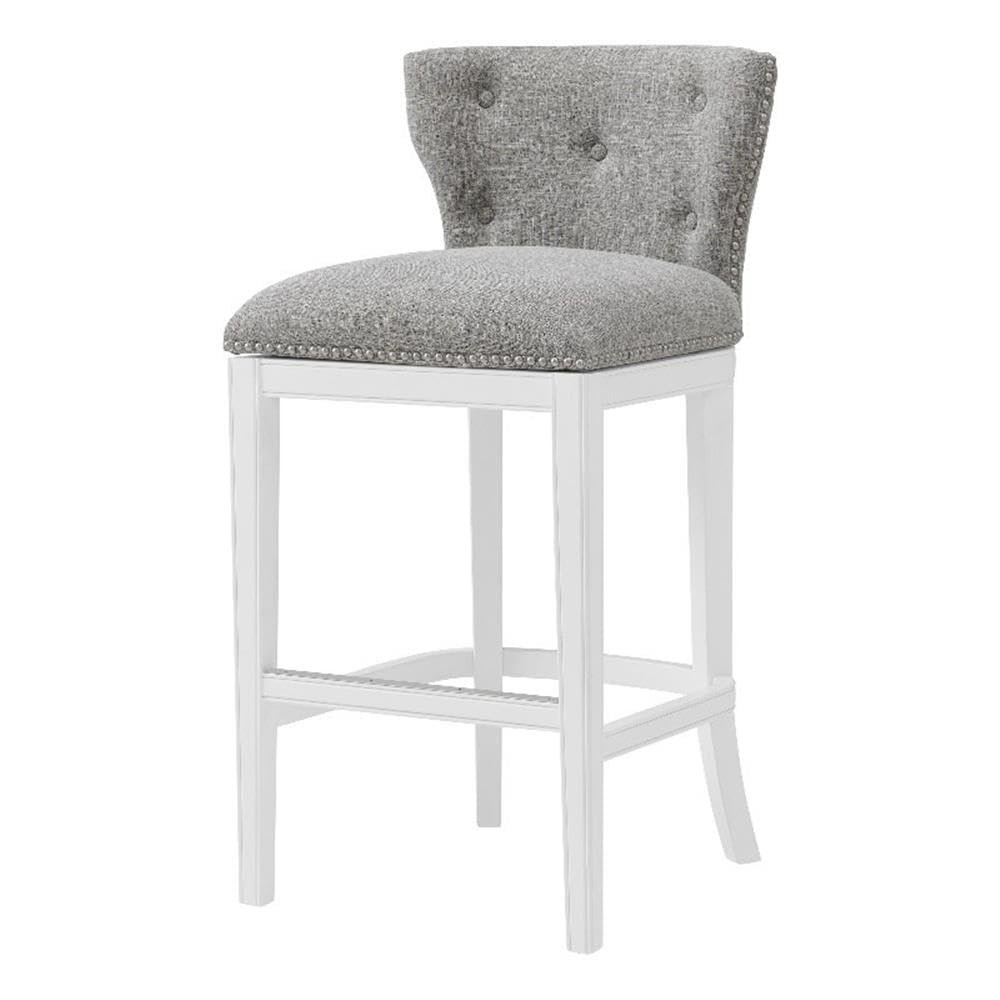 Alaterre Furniture Miranda Swivel Bar Height Stool, White, 30.75 in. Seat Height, Upholstered Linen-Like Fabric, Tufted Back Design, Steel Memory Return Swivel Mechanism, Durable Metal Kick Plate