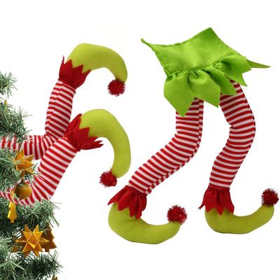 OHEPFD Christmas Elf Stuffed Legs Stuck Christmas Tree Topper Decorations Xmas Holiday Wreaths for Party Ornament Indoor Outdoor Decor Car Decorations Green 50x17cm